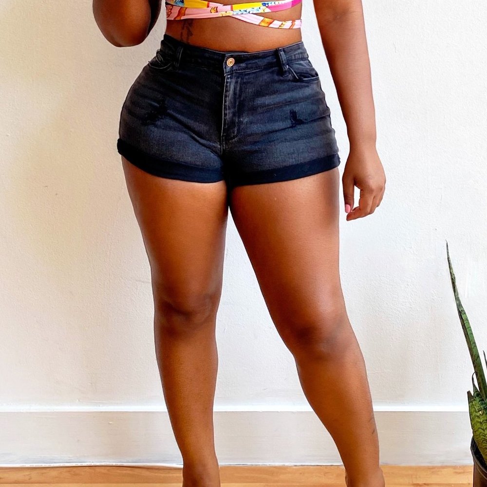 Faded Black Denim Shorts